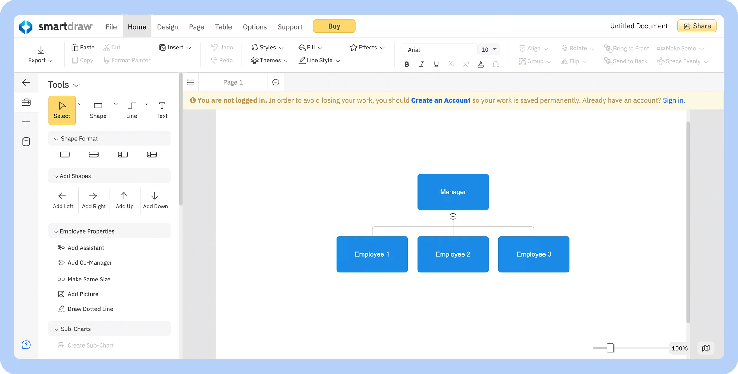 Screenshot of a SmartDraw flow chart.