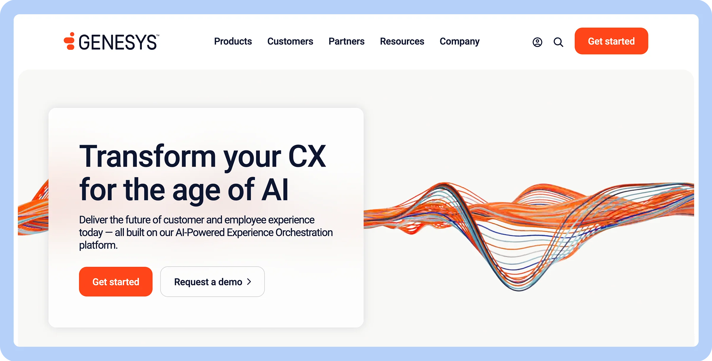 Stylized screenshot of Genesys&rsquo;s homepage with abstract design
