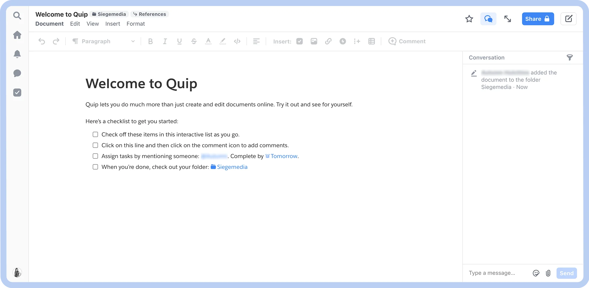 A screenshot of Quip.