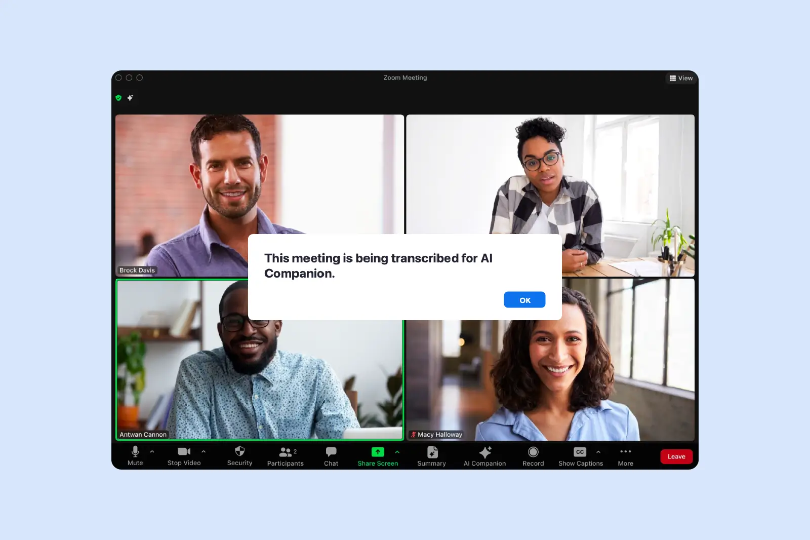 screenshot of a Zoom video conference