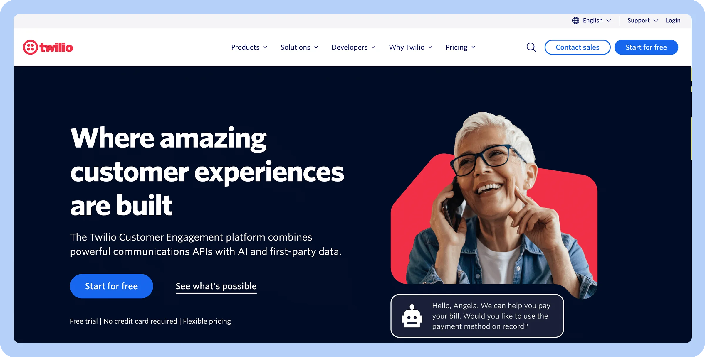 Stylized screenshot of Twilio&rsquo;s homepage.