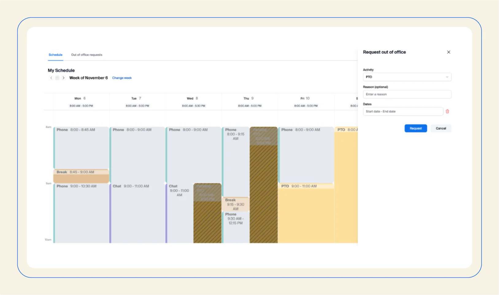 Screenshot of Zoom workforce management call center schedules