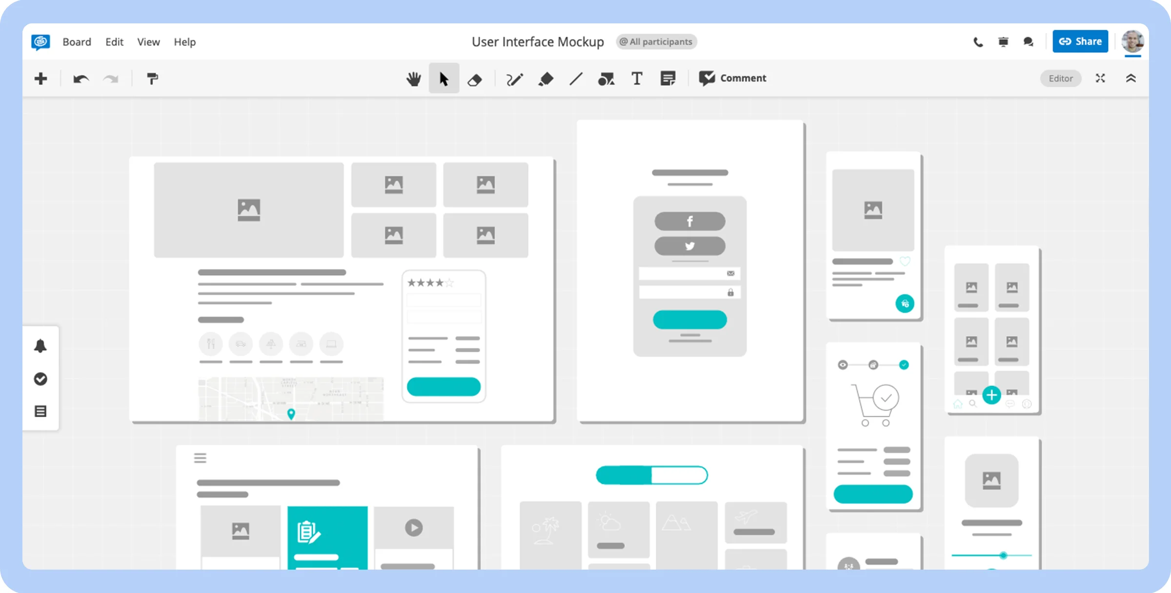 Screenshot of a user interface mockup in Conceptboard.