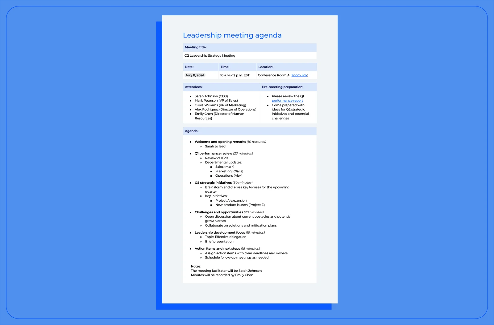 A leadership meeting agenda template