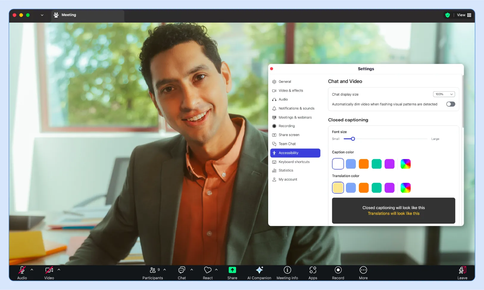Accessibility settings within Zoom