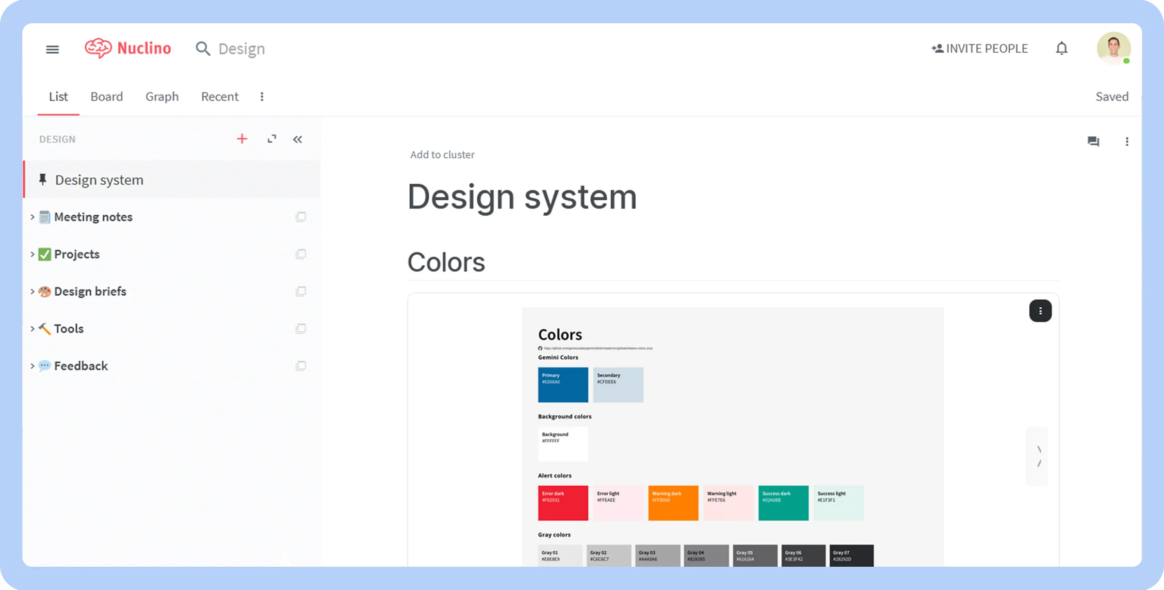 Screenshot of Nuclino’s design system template.