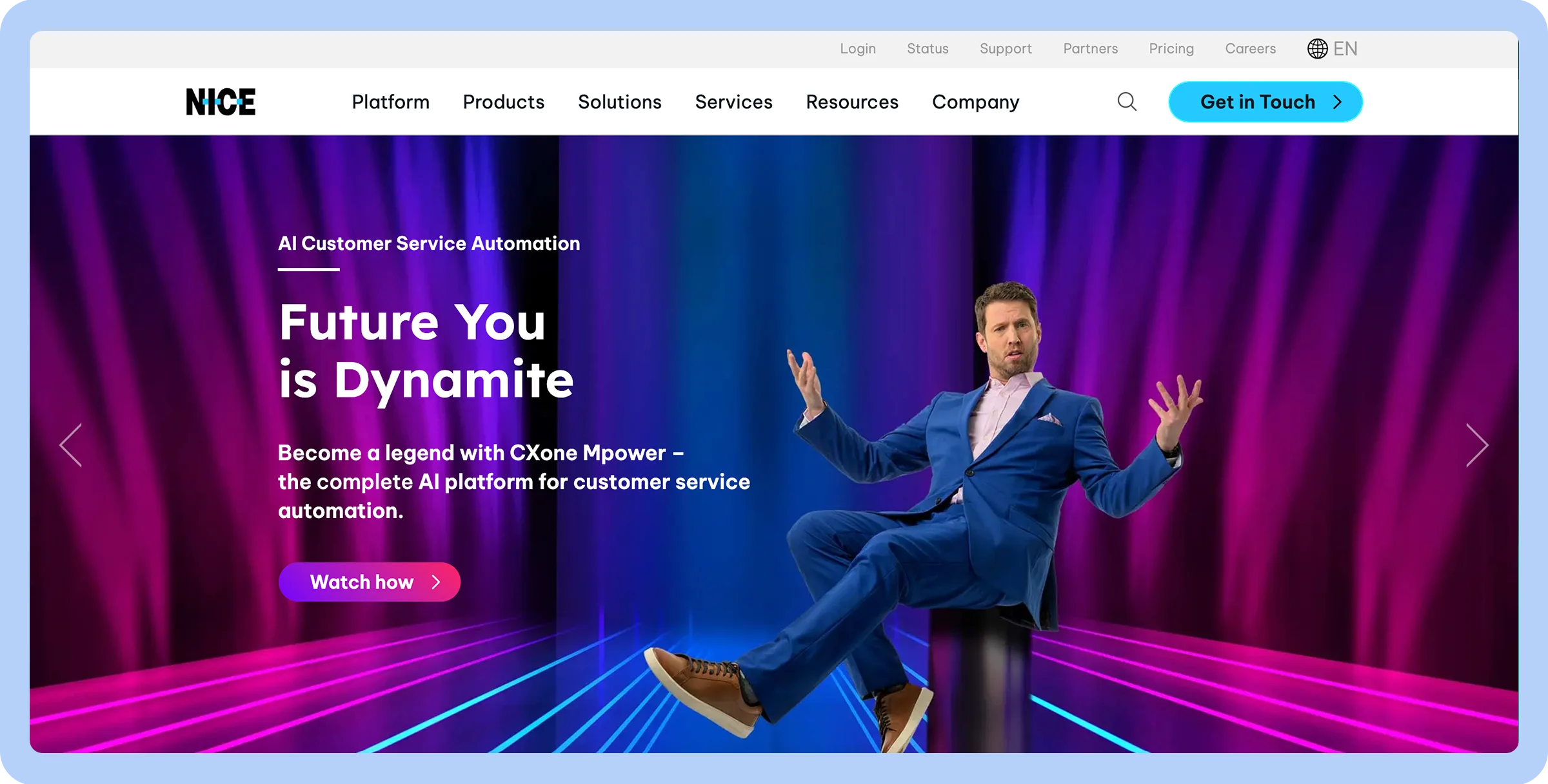 Stylized screenshot of NICE&rsquo;s homepage.